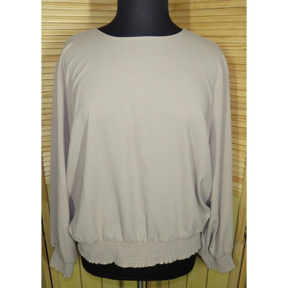 Zenana Tan Smocked Long Sleeve Georgette Blouse Plus Size 3X - Picture 4 of 7